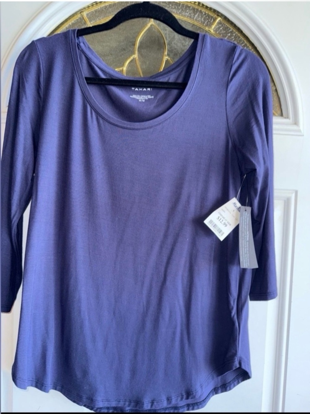 Tahari blue Scoop-Neck Long Sleeve Top